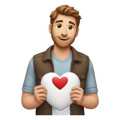 White man with brown hair holding a heart in front of him to give to a lover sticker