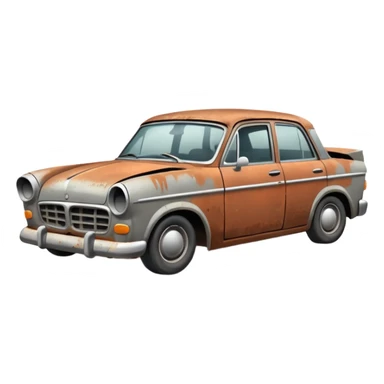 a rusty crappy demolished car sticker