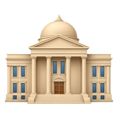 Minimal 3D emoji style government ministry building, classical architecture with columns and triangular roof, official state institution, neutral beige stone, clean shading, financial institution icon, isolated on transparent background, professional, no flags, no text sticker