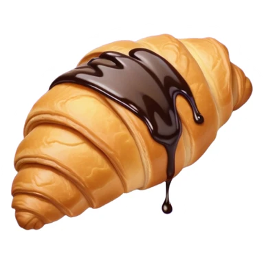 There's a croissant with chocolate syrup on a purple napkin sticker