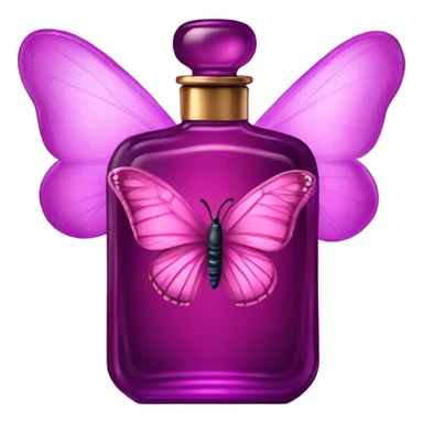 A dreamy vintage perfume bottle in dark pink, adorned with delicate violet butterfly wings. sticker