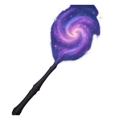 a magical wand with a swirling galaxy nebula at the tip, glowing with cosmic colors, sparkling stars, fantasy style sticker