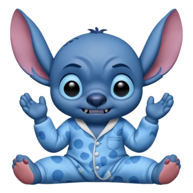 crie um memoji do personagem stitch onde ele esteja de pijama com carinha de sono assim como na imagem, porém sendo um memoji sticker