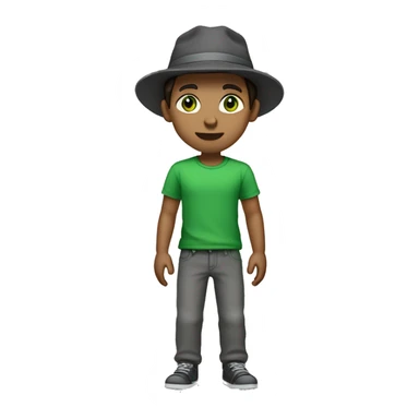 White boy with dark brown hair with a hat on with his hair hanging out with green eyes and grey shirt and dark grey pants  sticker