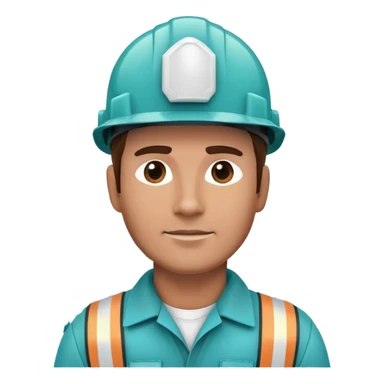 Male oil rig worker in uniform and safety helmet, cool tones with sky blue, teal green, white, and light gray sticker