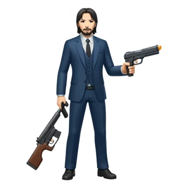 John Wick in full growth with a gun sticker