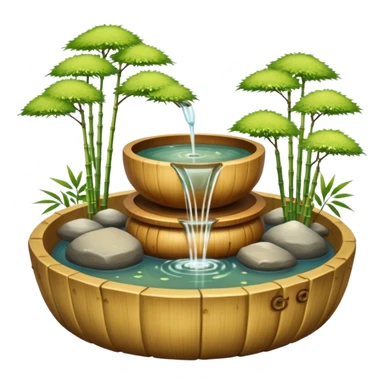 Shiny sparkly glittery beautiful elegant pretty precious divine Japanese zen garden vintage old bamboo fountain with a beautiful wooden bowl underneath aesthetic scenery  sticker