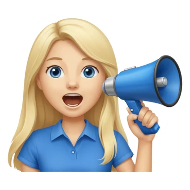  blue eyes blonde girl yelling into megaphone smiling long hair sticker