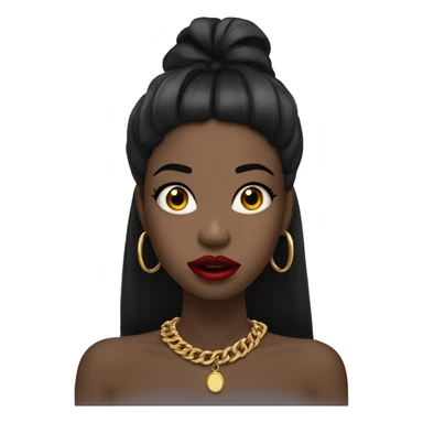 Shocked Black girl with long black straight hair and red lipstick with gold hoop earrings and and a gold necklace  sticker