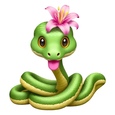A cute, kind, furry snake doll
with a light green and white body
with a pink lily flower on its head
(no stinger in its mouth) sticker