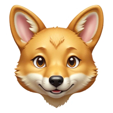 Cinematic Cute Dingo Portrait Emoji, Head tilted playfully and inquisitively, featuring a glossy sandy fur with naturally perky ears and round, sparkling amber eyes filled with curious mischief, Simplified yet irresistibly adorable features, highly detailed, glowing with a warm, friendly glow, high shine, affectionate and spirited, stylized with a touch of outback whimsy, bright and endearing, soft glowing outline, capturing the essence of a mischievous yet loving dingo, so playful it feels like it could bound out of the screen into your arms! sticker