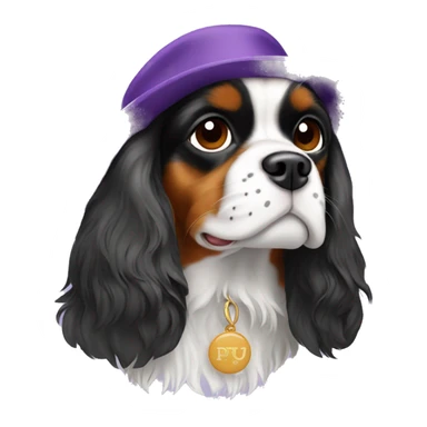 Cavalier King Charles spaniel wearing nyu hat sticker