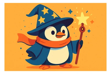 a penguin dressed as a wizard, with a pointy hat and a magic staff, in a fun and whimsical style, vibrant toon style, colorful and lively sticker