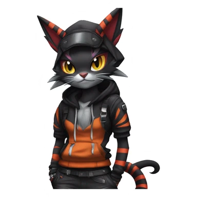 Cool Anthro Noivern-Litten-BatCat-Pokémon with edgy stripes hoodie spiked collar punk techwear Cargo Pants Full Body sticker