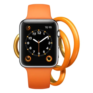 a orange apple watch with fitness rings in the style of an ios emoji  sticker