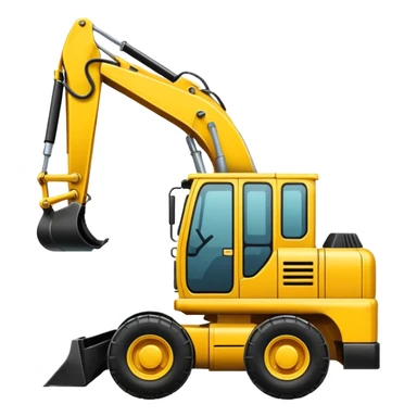a digger construction vehicle, side view, simple, bold, suitable for an emoji sticker