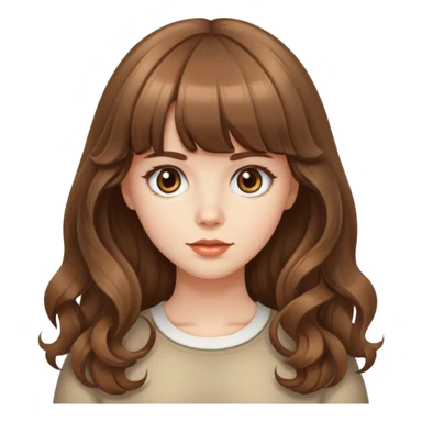 Caucasian girl with brown blunt bangs and big wavy hair sticker