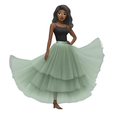 Long Sage Green tulle skirt, isolated sticker