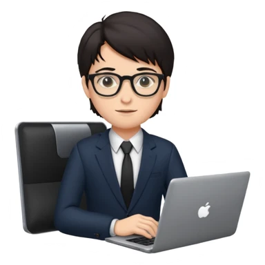 un estudiante con lentes y su laptop CON TERNO Y CABELLO NEGRO sticker