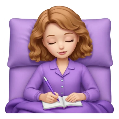 White Barbie girl Chestnut bob wavy hair sleeping with In lavender clothes, he writes in a notebook sticker