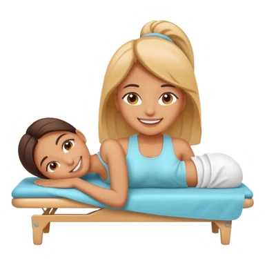 A cute emoji-style illustration of a girl lying on a massage table during a relaxing massage session,  sticker