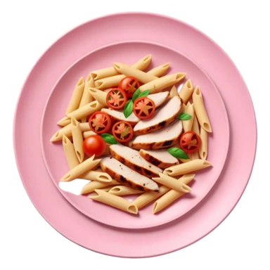 penne with cherry tomatoes and grilled chicken on a pastel pink plate sticker