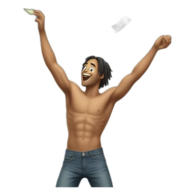 Shirtless guy dancing under raining money  sticker