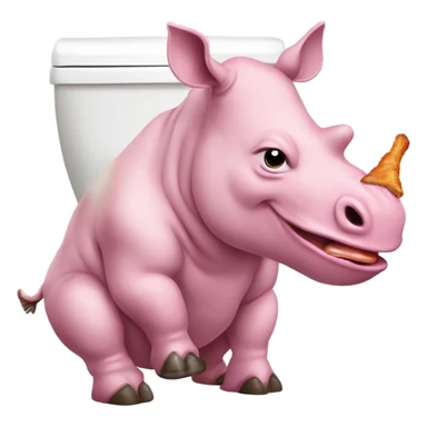 a pink rhino pooping in a toilet and eating a chicken wing  sticker