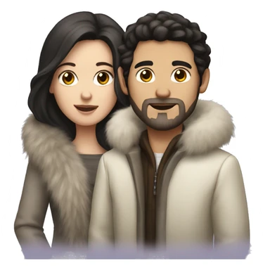Dark haired White couple in long fur coats sticker