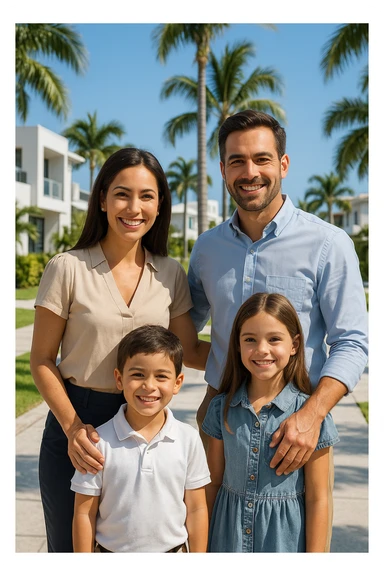 Foto hiper realista que refleje a nuestro cliente ideal de real estate: familias profesionales que desean mudarse a Miami o adquirir una segunda residencia. Familia tradicional de madre, padre, hijo e hija. sticker
