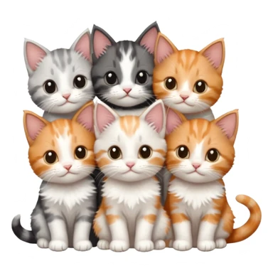 6 tiny kittens cuddling together all different colours, the first one is grey and white, the second is ginger and white and the third is brown tabby and white sticker