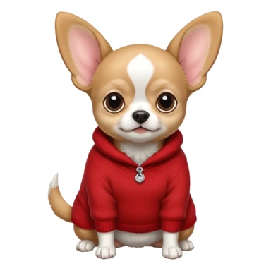 Full White and black Chihuahua - tiny, chubby and big ears. Full body with sweather sticker