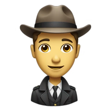the standard gender neutral detective emoji, but with a smirking face, eyebrows raised, eyes looking sideways, and a half smile sticker