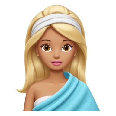 Brown skin blonde hair Barbie with face wash on and hair in towel sticker