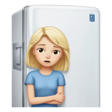 Blond girl trying to sleep next to a refrigerator  sticker