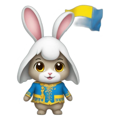 the rabbit is dressed in a costume in the color of the Ukrainian flag sticker