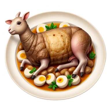 Roast Lamb Cinematic Realistic Roast Lamb Dish Emoji, depicted as thinly sliced roast lamb arranged artfully on a plate, rendered with rich textures and warm, inviting lighting. sticker