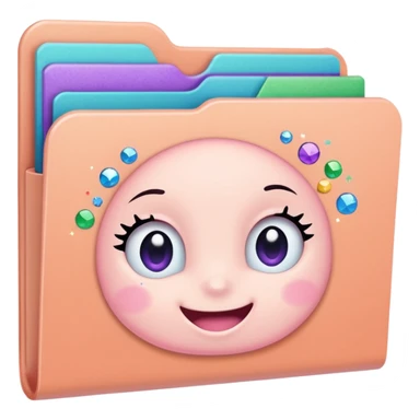 small cute folder icon in soft pastel colors light yellow or peach, slightly open at the top, colorful divider tabs inside peeking out blue green pink purple, white label area on front with word Titles in playful handwriting, small sparkles or stars around folder, emoji style sticker