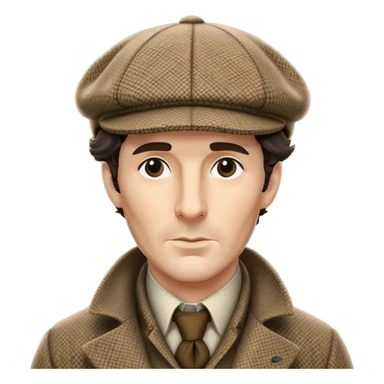 sherlock holmes, wearing a deerstalker hat with the fabric is often tweed, which features a subtle checkered or herringbone pattern with darker and lighter threads woven together, creating texture and depth.  sticker