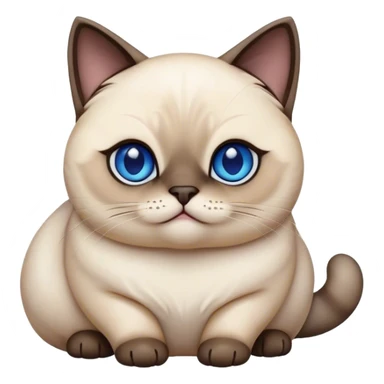 Cinematic Cute Chubby Siamese Cat Portrait Emoji, Round and plump body, soft cream-colored fur with rich dark points on the ears, face, paws, and tail, big, sparkling sapphire-blue eyes, Simplified yet irresistibly adorable features, highly detailed, glowing with a warm, cozy glow, high shine, curious yet calm, stylized with a touch of whimsy, bright and endearing, soft glowing outline, capturing the essence of a mischievous yet lazy and loveable kitty, so cuddly it feels like it could waddle right out of the screen for a snuggle! sticker