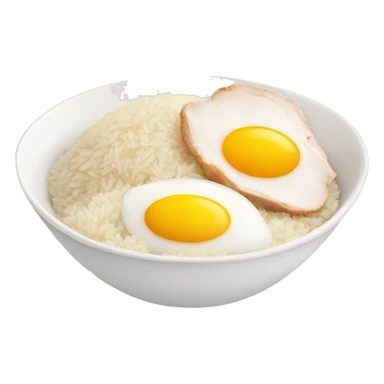 a bowl of rice with two eggs and chicken thigh upright sticker