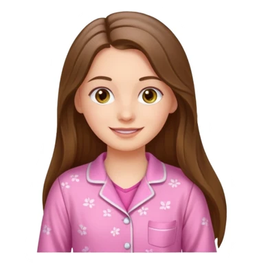 happy white long brunette hair girl with hazel eyes and in pink pajamas sticker
