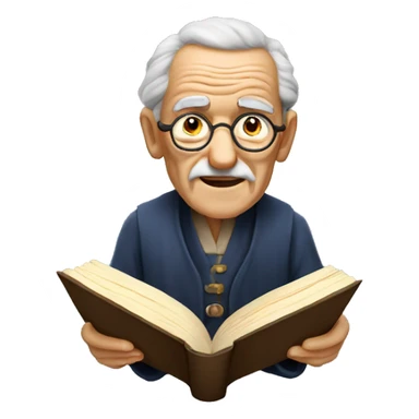 wise old man portrait reading aloud from book sticker