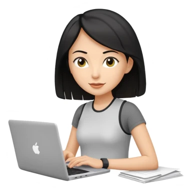 short white lady with black shoulder length hair who is a runner, used to be a teacher, and works remotely through a laptop as a documents engineering manager and is a vegan. sticker