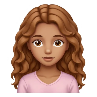 teenage girl with wavy long hazelnut hair, wearing blush and mascara sticker