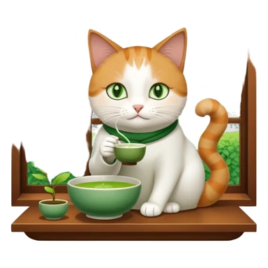 cat with matcha and window sticker