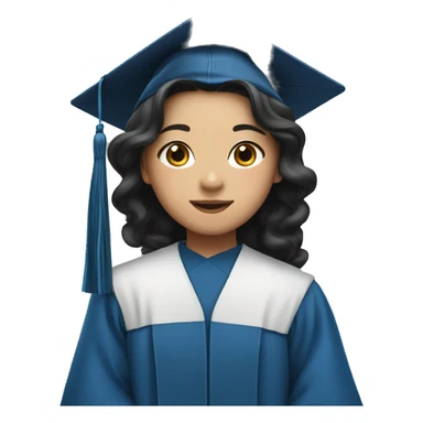 asian girl wearing blue graduation cap with long curly black hair sticker