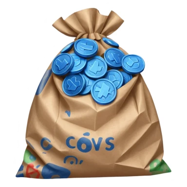 brown bag of blue coins sticker