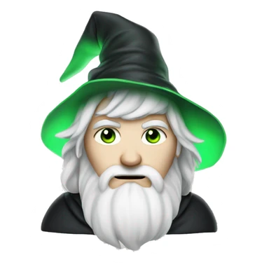 adult white-skinned wizard with black hair, green eyes in white-green disgue sticker