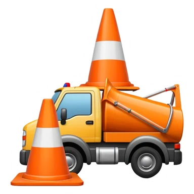 a truck running over a white traffic cone, emoji style sticker